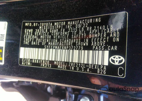 2022 Toyota Corolla Le z USA, uszkodzony, nr VIN 5YFEPMAE6NP372779